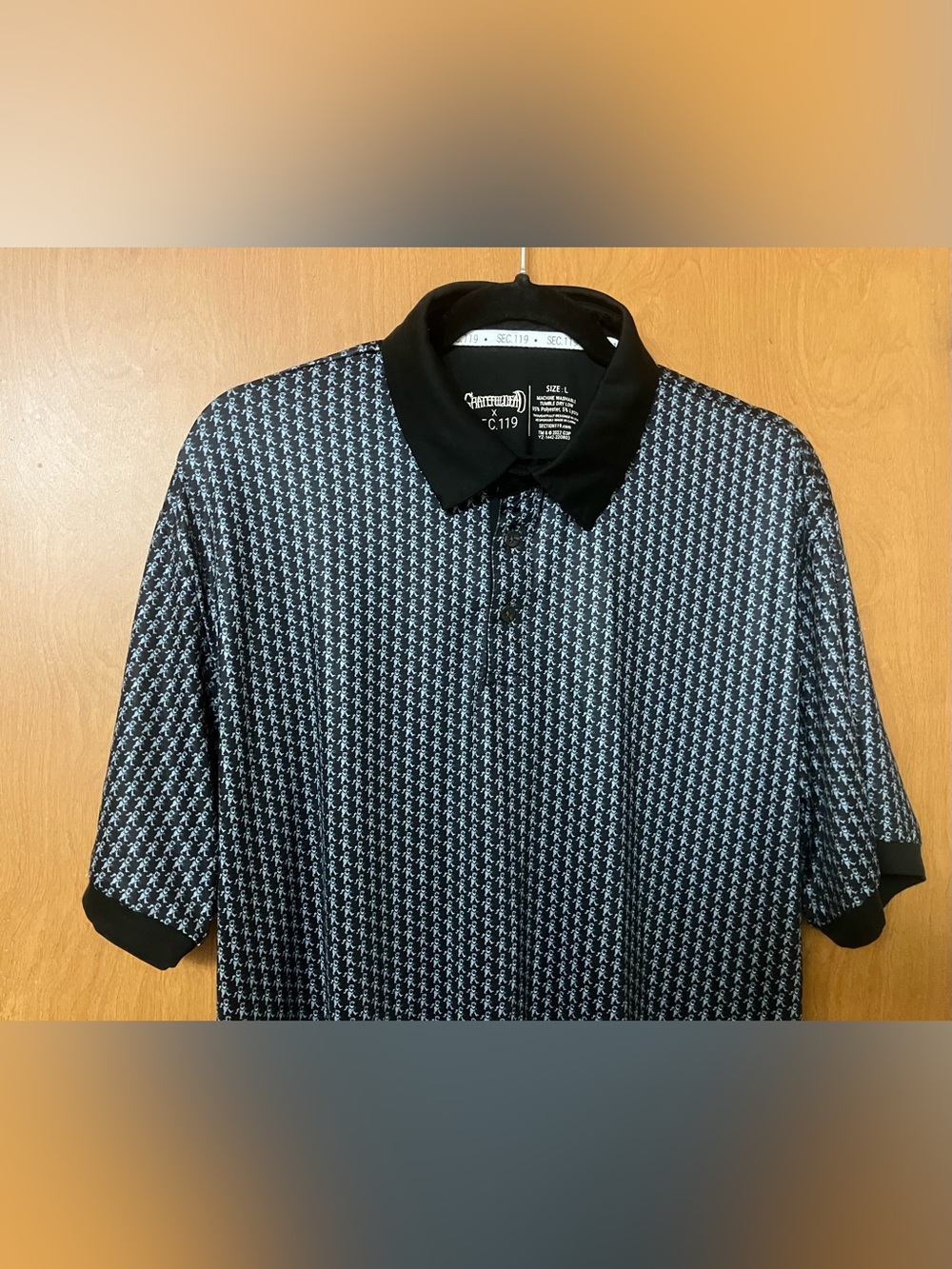 Grateful Dead X Section 119 Men's Black Dancing Bear Polo Shirt Size Large